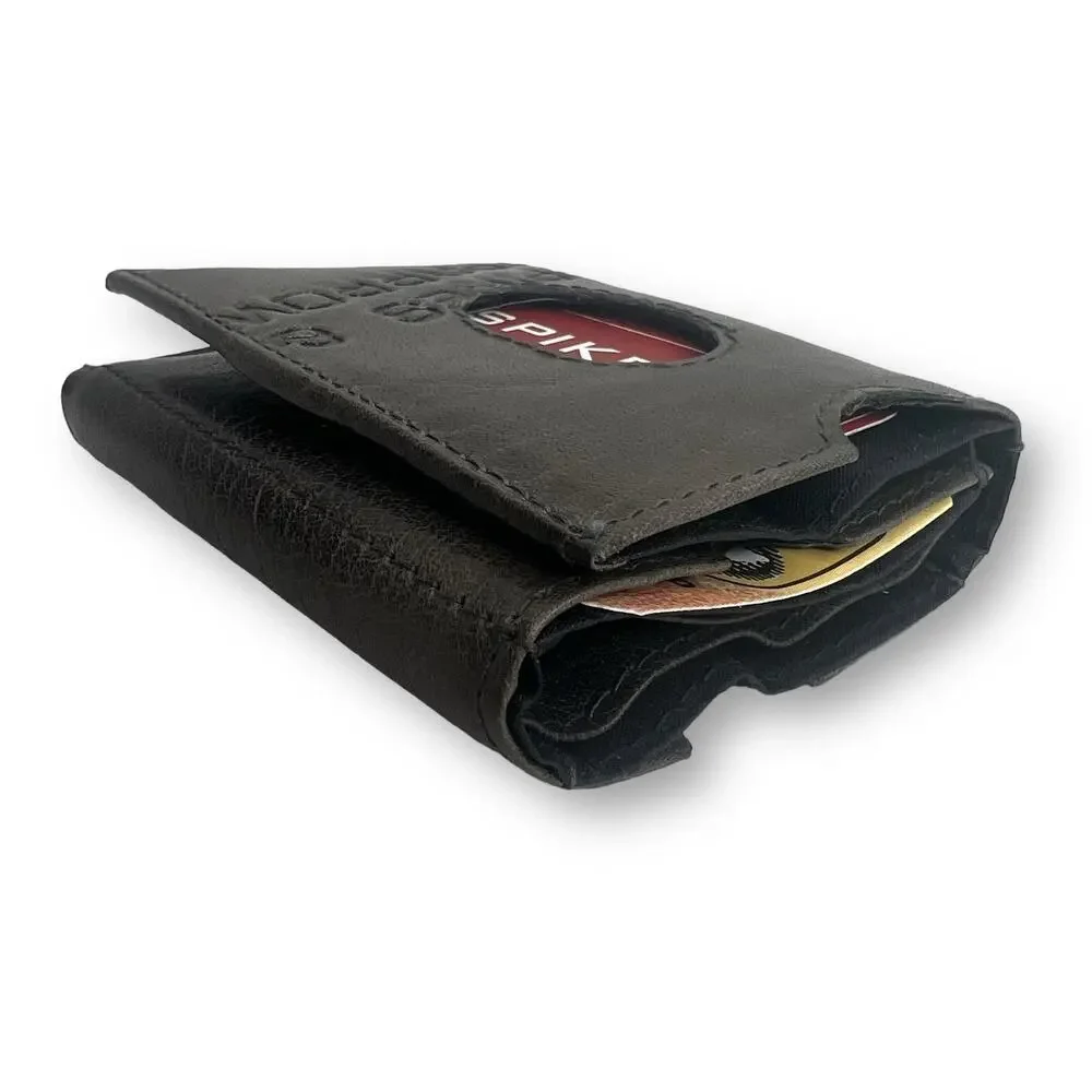 Spikes and Sparrow Austin Retro Gray Leather Snap Trifold Wallet RFID Protected